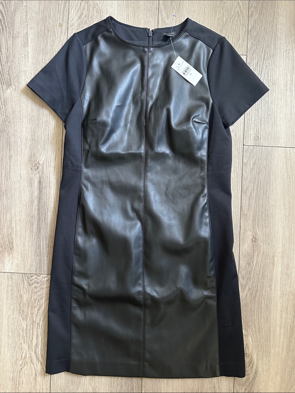 NWT Ann Taylor Black Faux Leather Paneled Dress XS